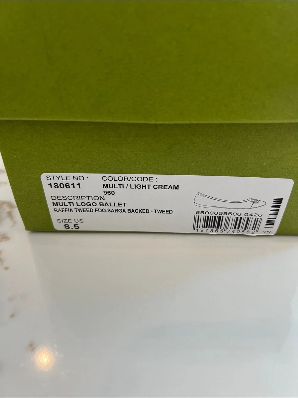 Tory Burch Cream and Pastel Tweed Logo Ballet Flats